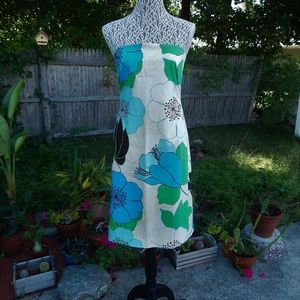Banana Blue White Green Floral Strapless Dress 8